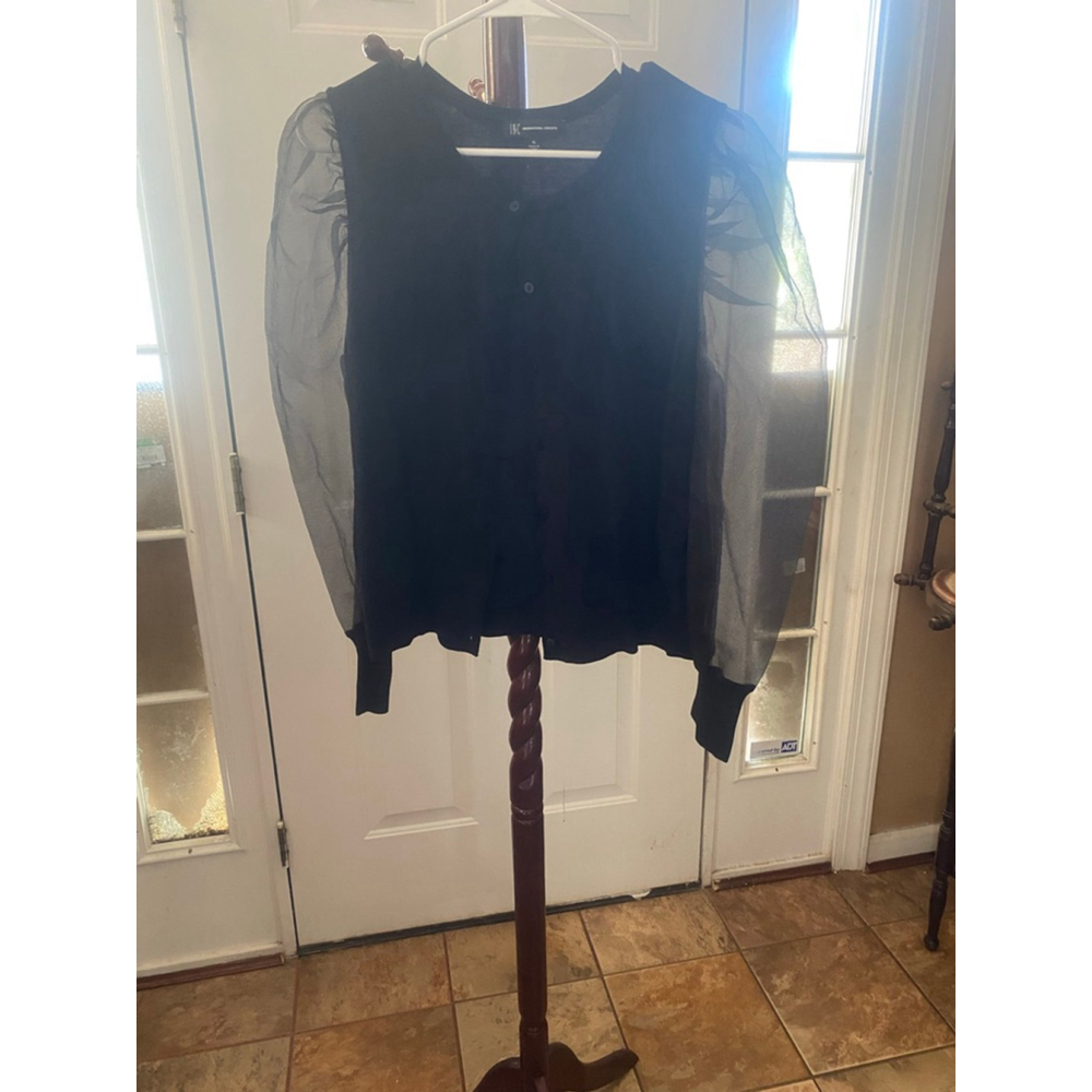 Women's International Concepts Black Cardigan with Sheer Sleeves XL
